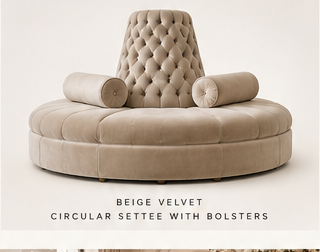 Beige velvet circular settee