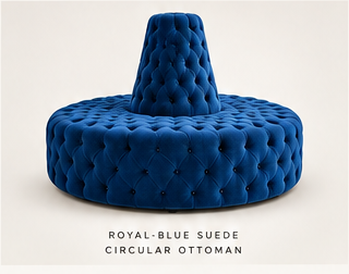 Royal blue suede circular ottoman