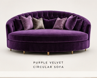 Purple velvet circular sofa
